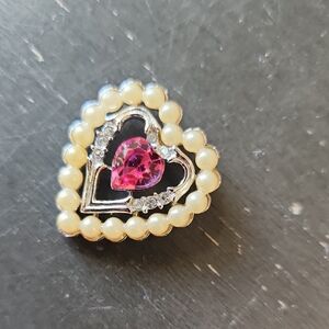 Heart-Shaped Pearl and Pink Gem Charm